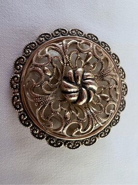 Gold Filigree Floral Scarf Clip - Signed W Germany